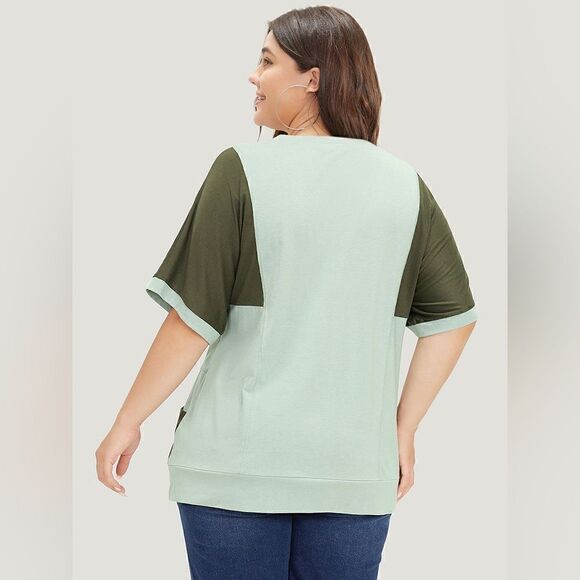 Bloomchick Two Tone Dolman Sleeve Patched Pocket T-Shirt 22-24 - Picture 10 of 10